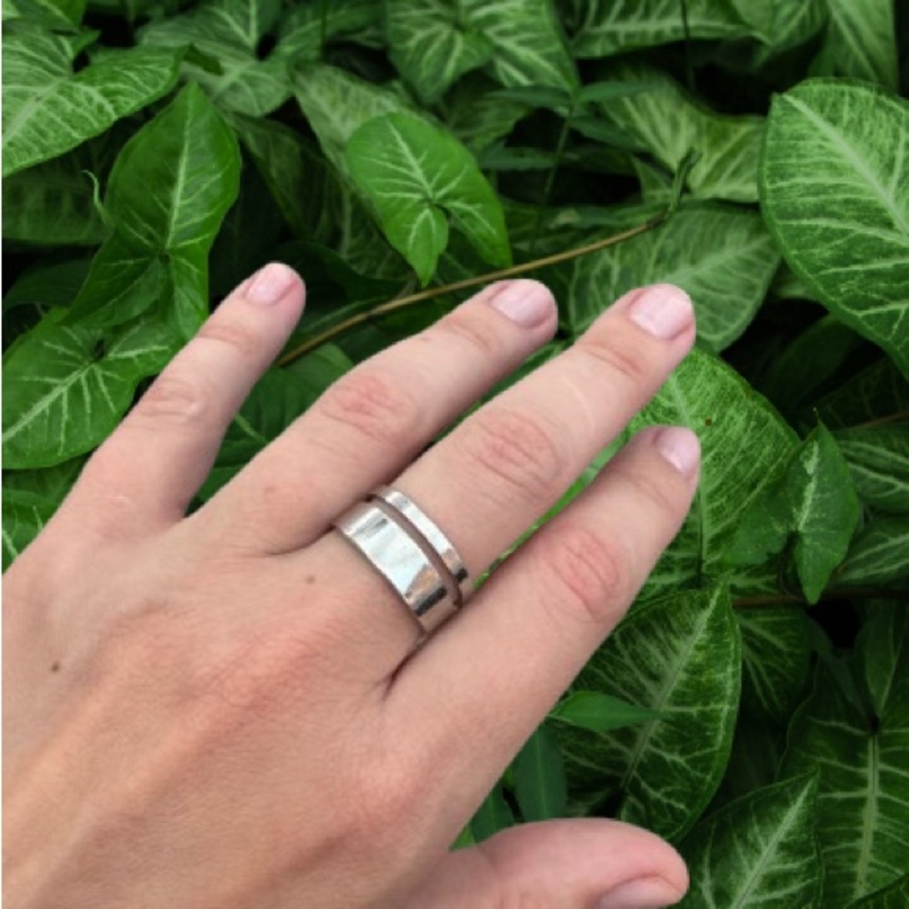 Commence NWT Silver Metal Open Minimalist Ring OS Thin Wide Double
